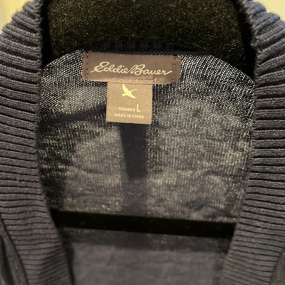 Eddie Bauer Navy Blue Open Front Shrug Sweater Cardigan Women’s Size Large L - Picture 3 of 7